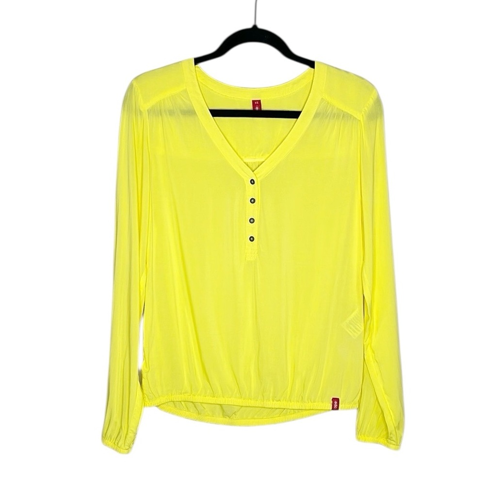 EDC bright yellow half button long sleeve top size XS